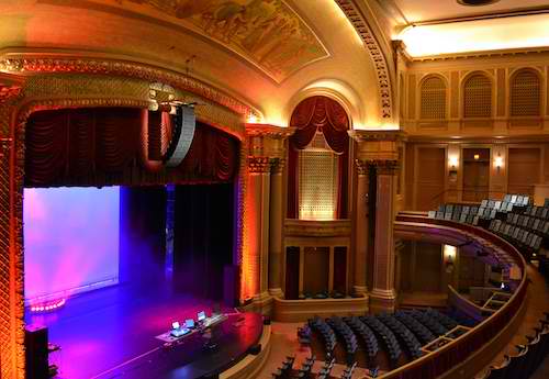 Hawaii Theatre stage lit for a performance