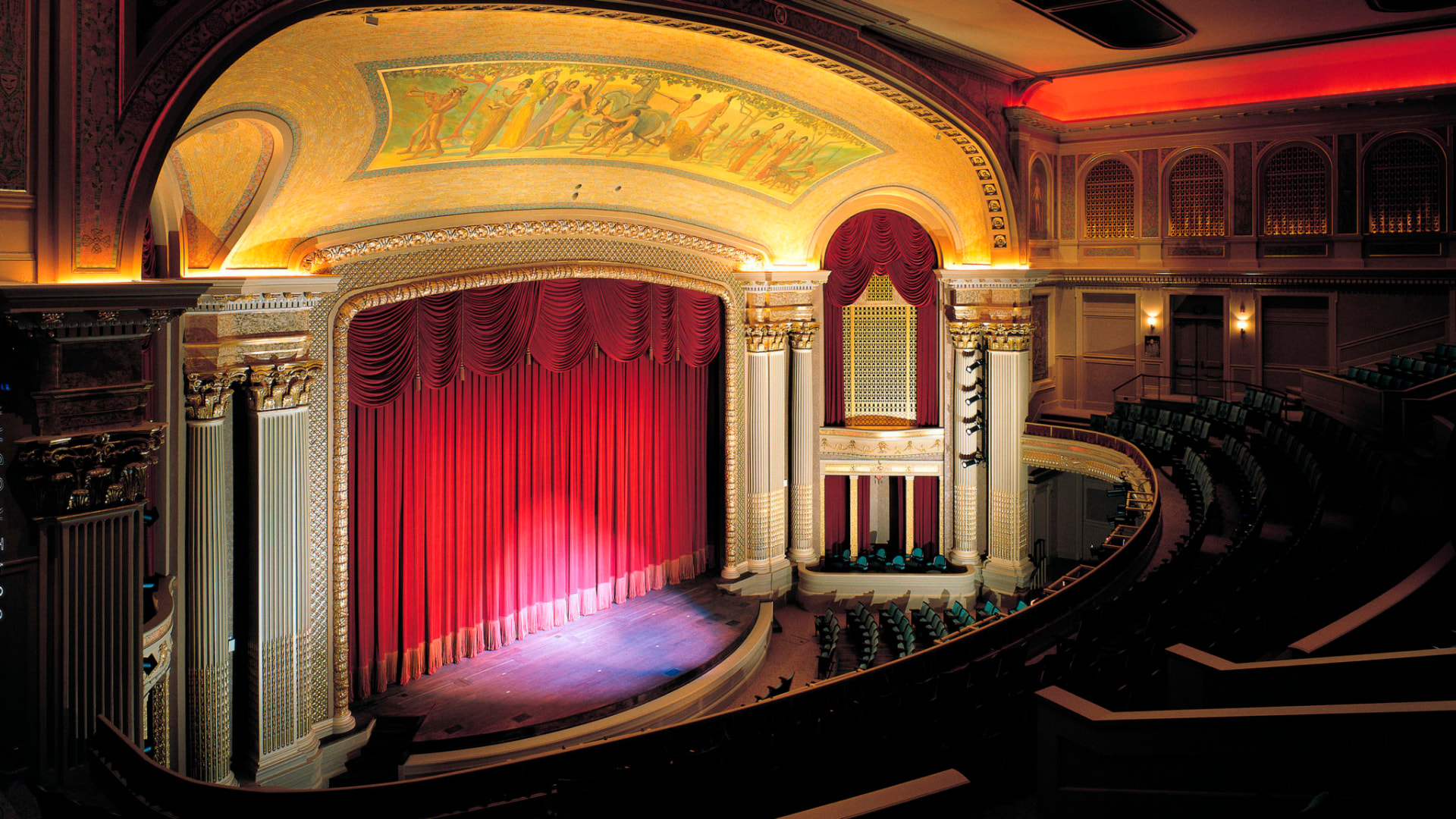 Hawaii Theatre stage and proscenium from the balcony